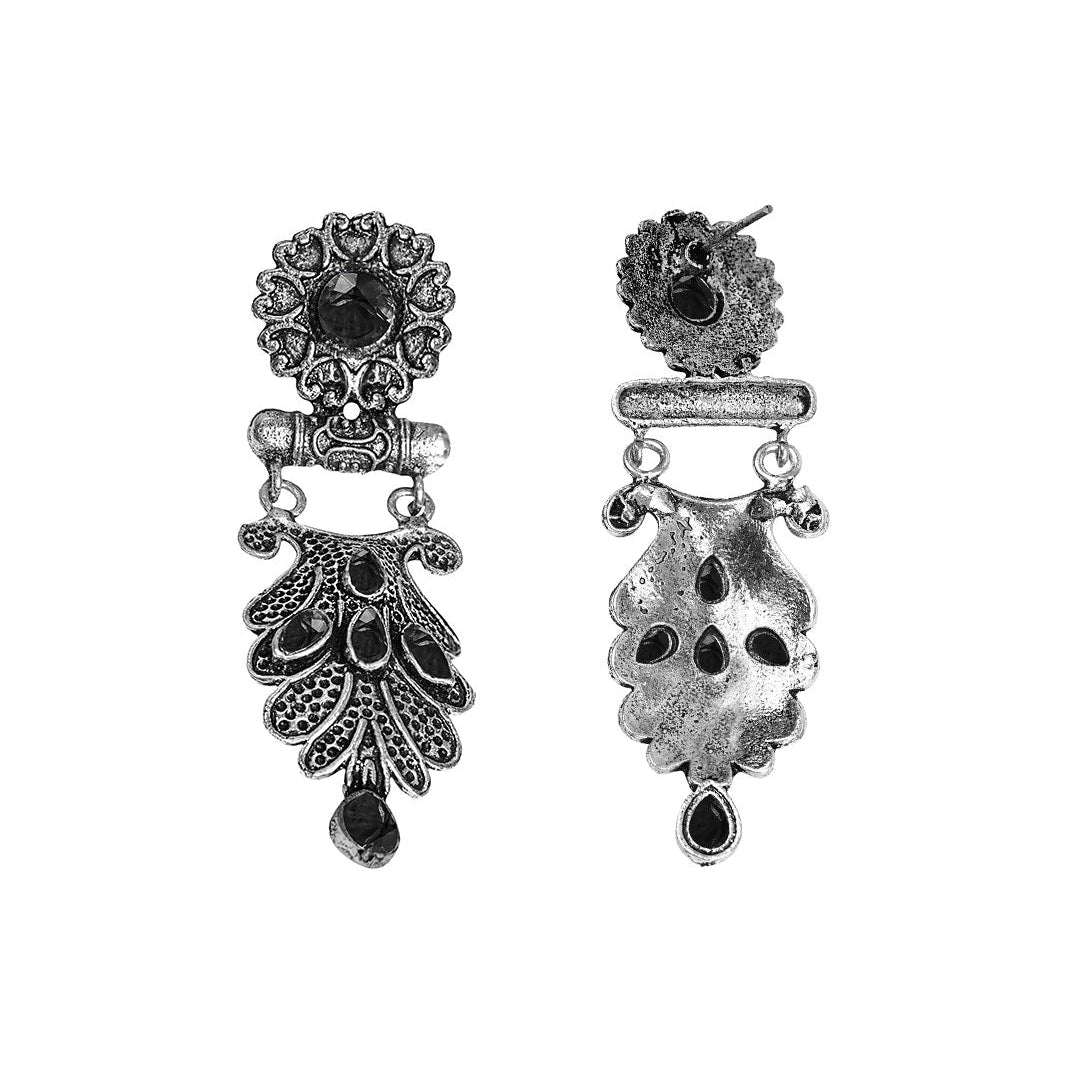 Swirly stone studded dangler earring (Black)