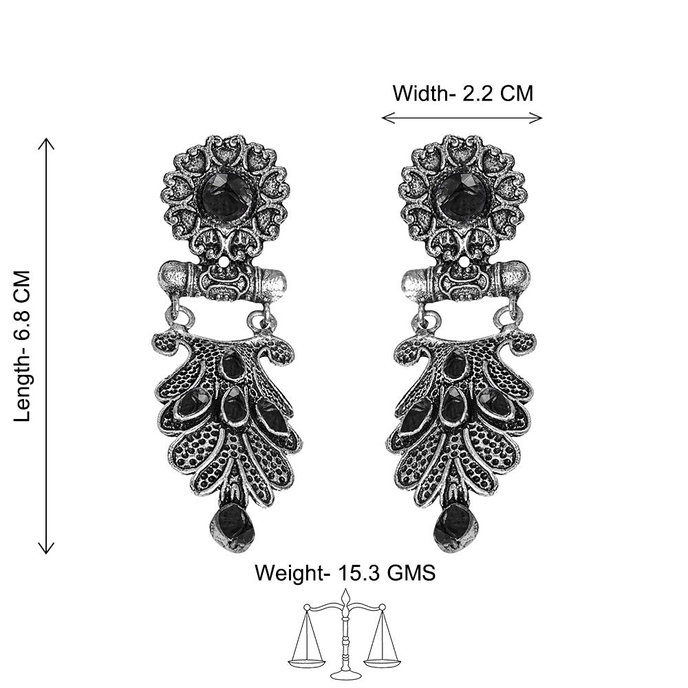 Swirly stone studded dangler earring (Black)