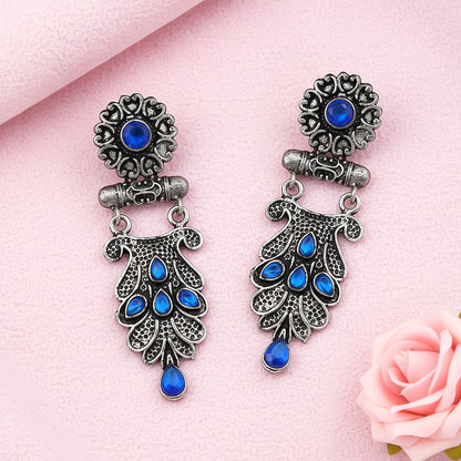 Swirly stone studded dangler earring (Blue)