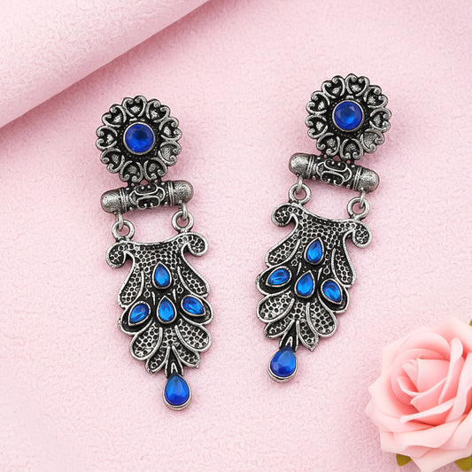 Swirly stone studded dangler earring (Blue)