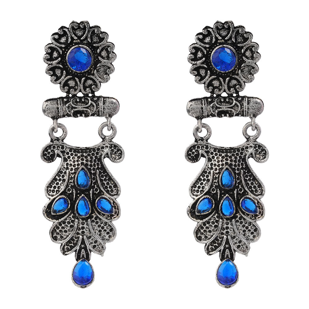 Swirly stone studded dangler earring (Blue)