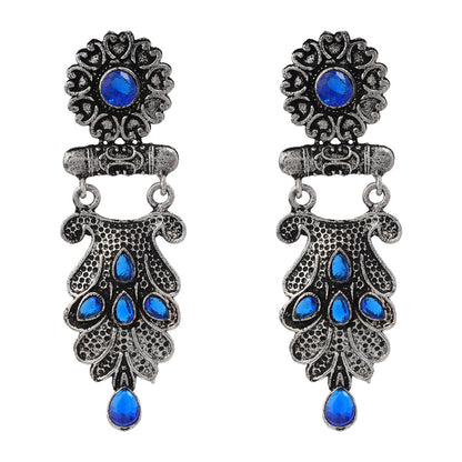 Swirly stone studded dangler earring (Blue)
