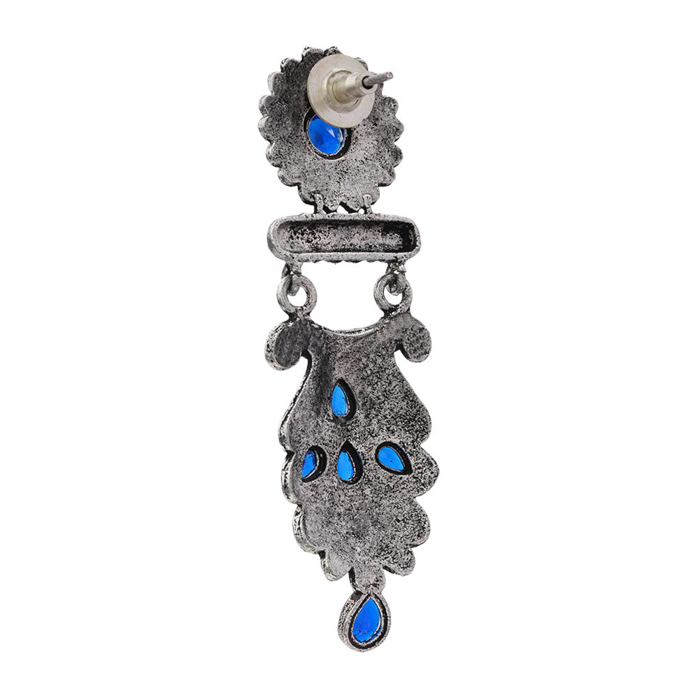 Swirly stone studded dangler earring (Blue)