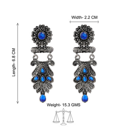 Swirly stone studded dangler earring (Blue)
