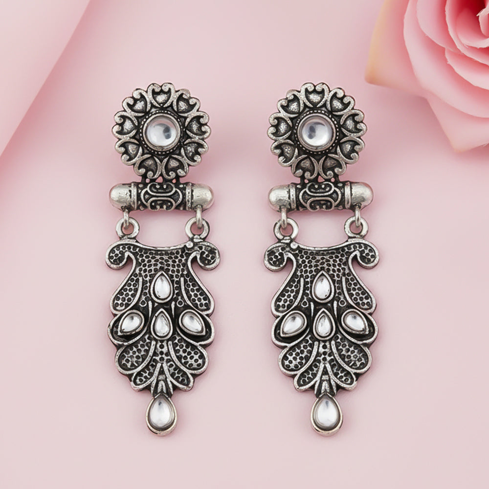 Swirly stone studded dangler earring (White)
