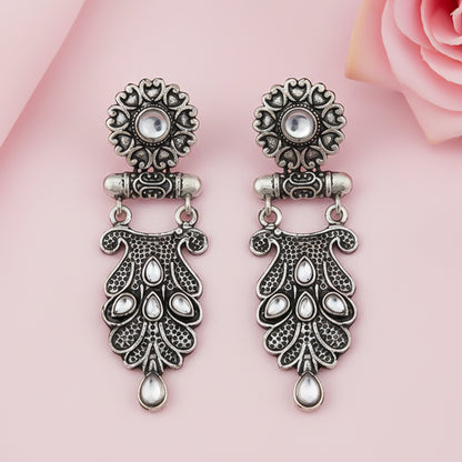 Swirly stone studded dangler earring (White)