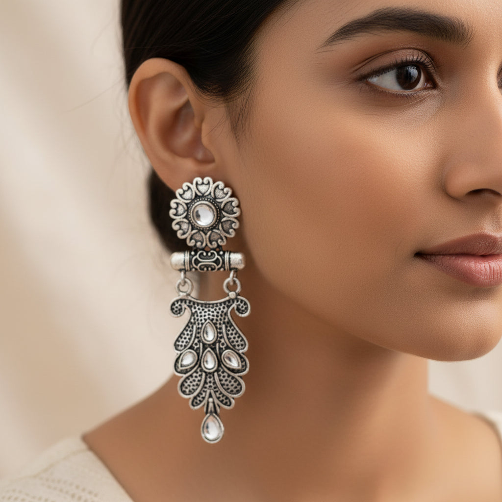 Swirly stone studded dangler earring (White)