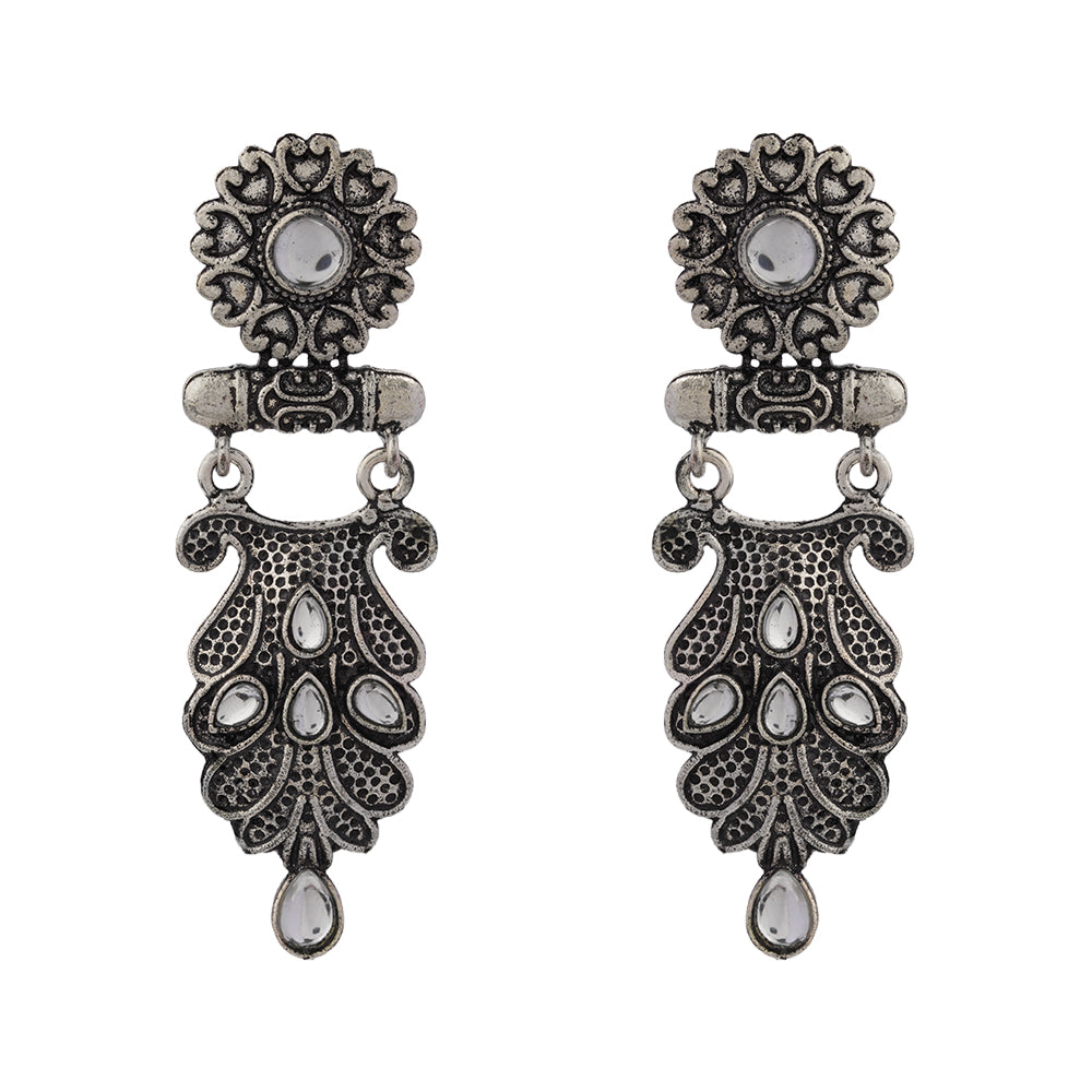 Swirly stone studded dangler earring (White)