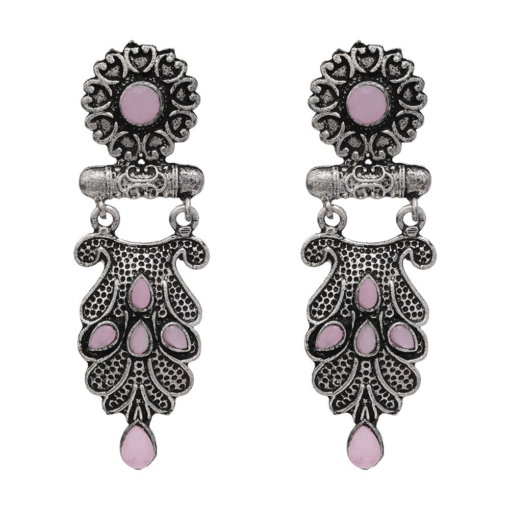 Swirly stone studded dangler earring (Baby Pink)