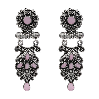 Swirly stone studded dangler earring (Baby Pink)