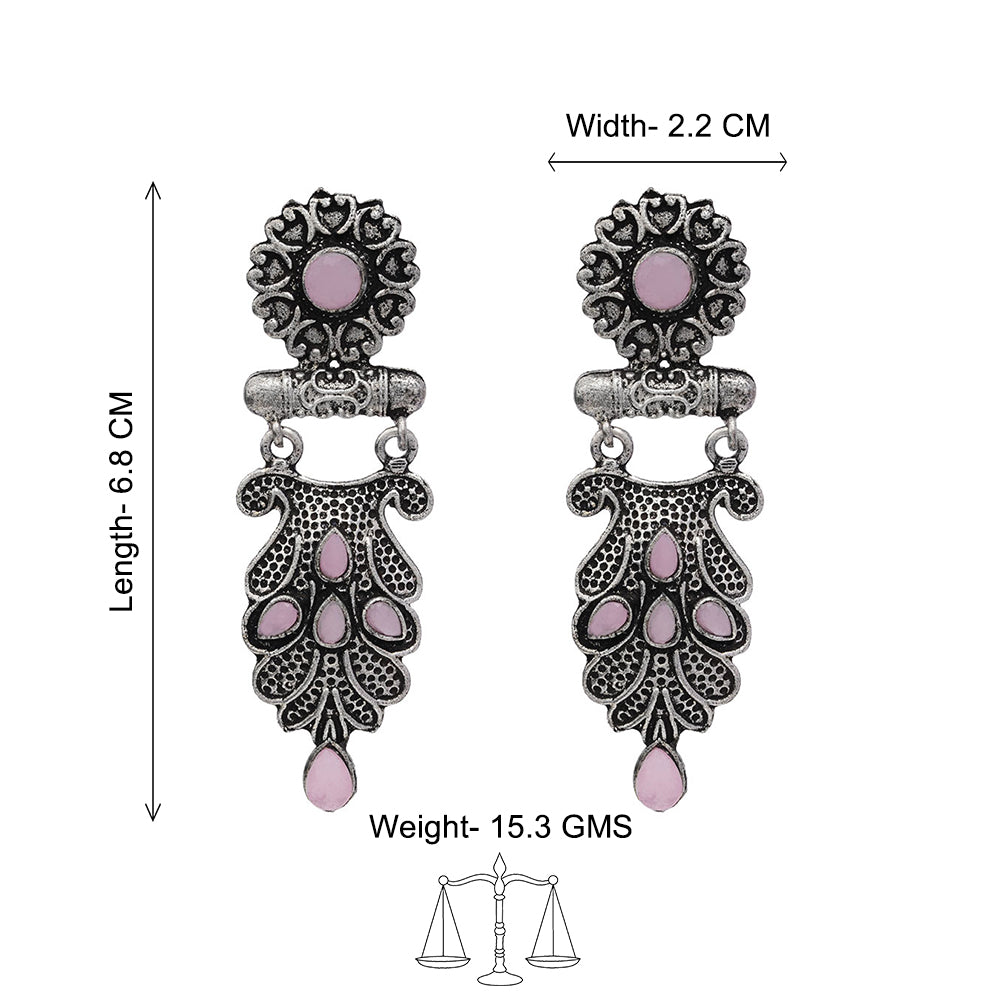 Swirly stone studded dangler earring (Baby Pink)