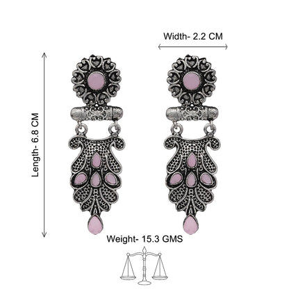 Swirly stone studded dangler earring (Baby Pink)
