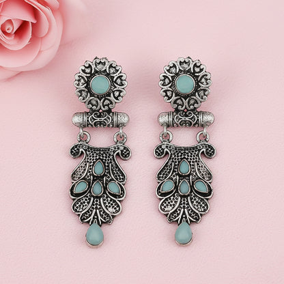 Swirly stone studded dangler earring (Mint)