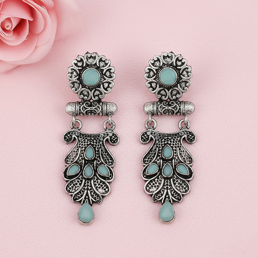Swirly stone studded dangler earring (Mint)