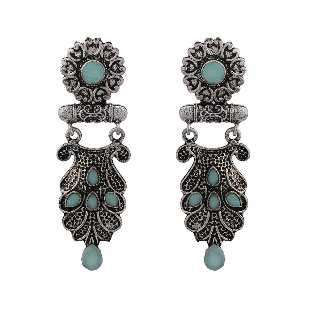 Swirly stone studded dangler earring (Mint)