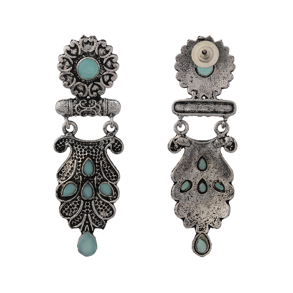 Swirly stone studded dangler earring (Mint)