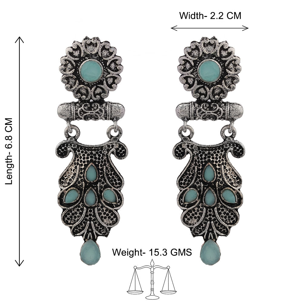 Swirly stone studded dangler earring (Mint)