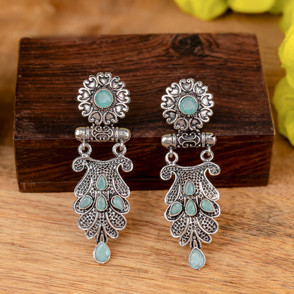 Swirly stone studded dangler earring (Mint)