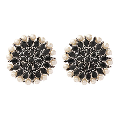 Peacock glow stone studded dangler earrings (White) Desi Diva stud earring (Black) Combo set