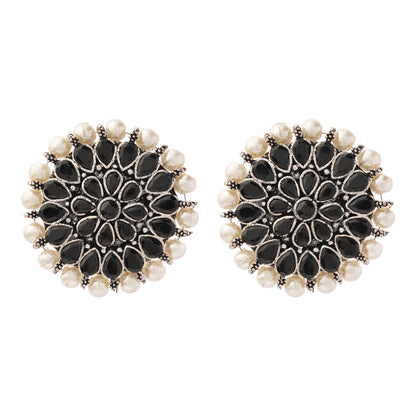 Royal Triple Bell Layered Jhumka Earring (Black) Desi Diva stud earring (Black) Combo set