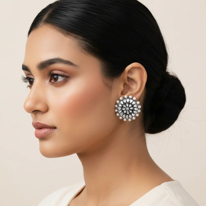Peacock glow stone studded dangler earrings & Desi Diva stud earring Combo set