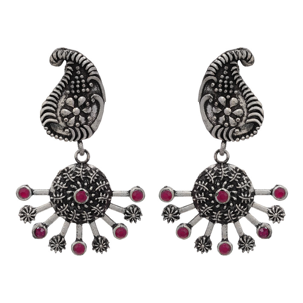 Rays and Paisley dangler earring (Red)