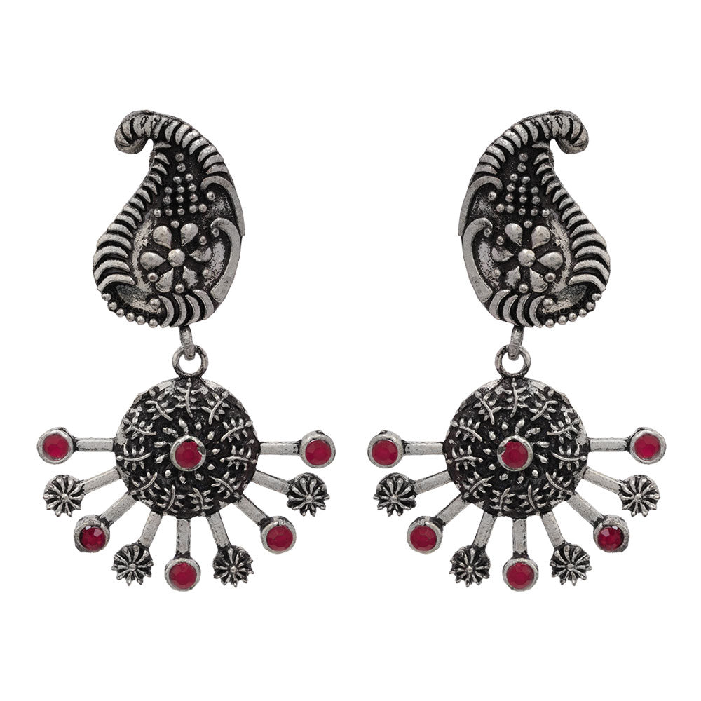 Rays and Paisley dangler earring (Red)