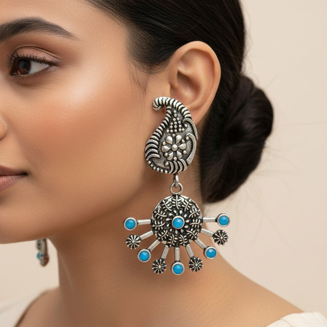 Rays and Paisley dangler earring (Firozi)