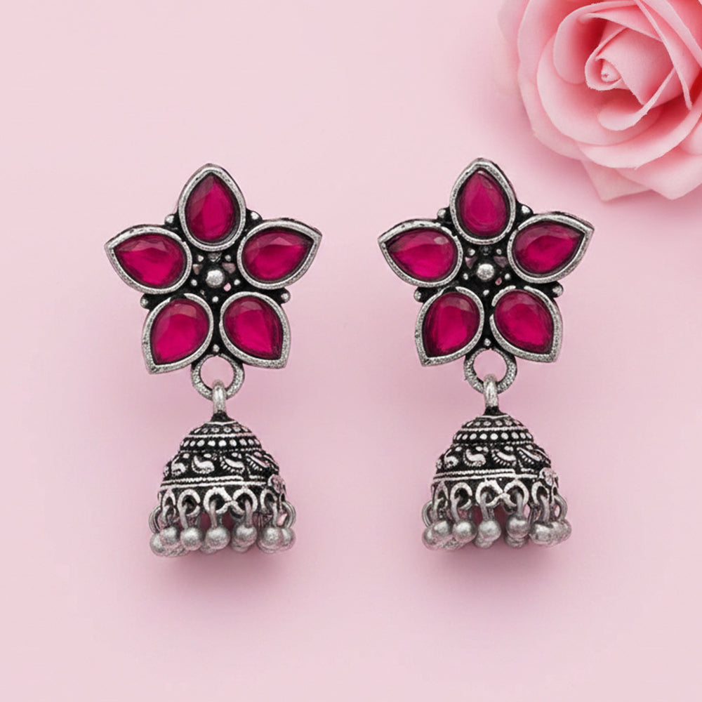 Beauty Bloom ghunghroo jhumki earring (Red)