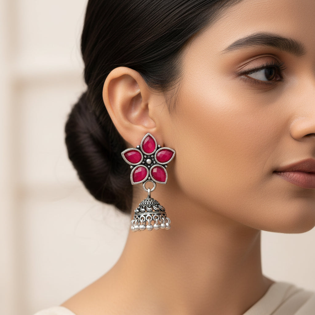 Beauty Bloom ghunghroo jhumki earring (Red)