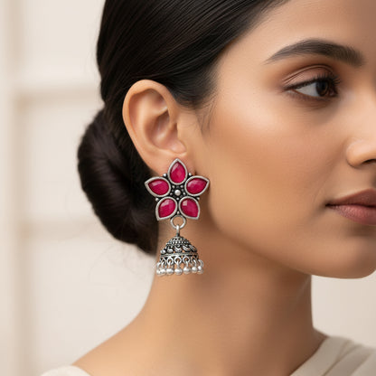 Beauty Bloom ghunghroo jhumki earring (Red)