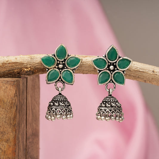 Beauty Bloom ghunghroo jhumki earring (Green)