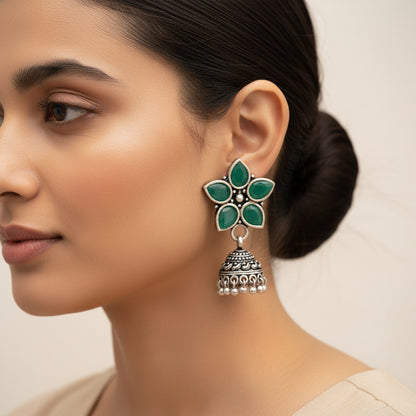 Beauty Bloom ghunghroo jhumki earring (Green)