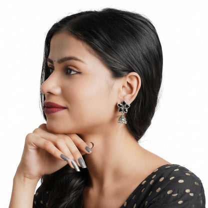 Beauty Bloom ghunghroo jhumki earring (Black)&Lama Drama dangler earrings Combo set