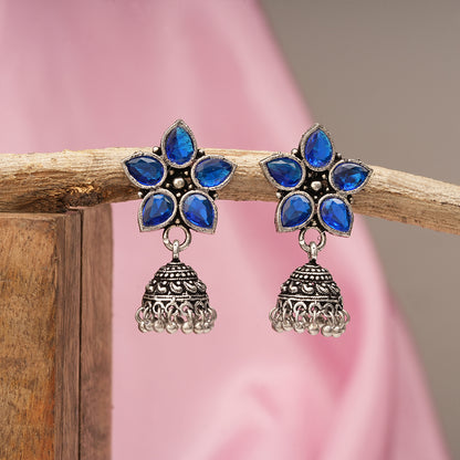 Beauty Bloom ghunghroo jhumki earring (Blue)