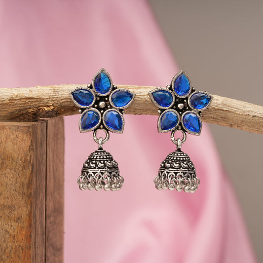 Beauty Bloom ghunghroo jhumki earring (Blue)