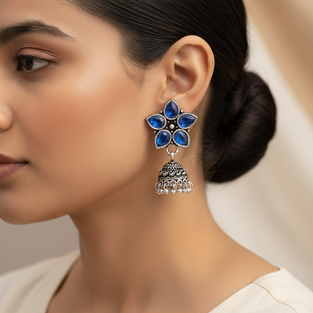 Beauty Bloom ghunghroo jhumki earring (Blue)