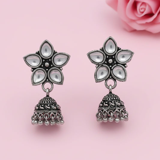 Beauty Bloom ghunghroo jhumki earring (White)