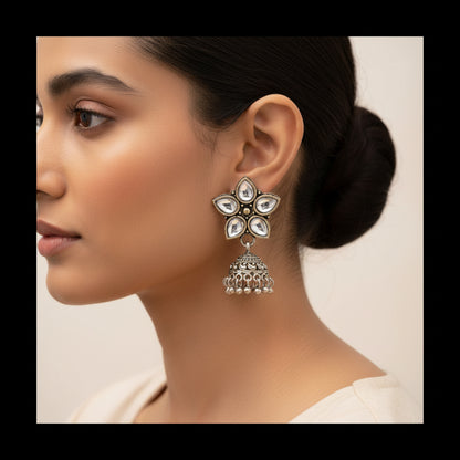 Beauty Bloom ghunghroo jhumki earring (White)