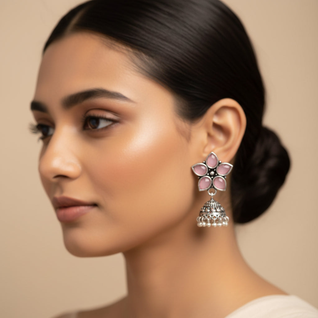 Rainbow rhine dangler earrings (Multicolored)&Beauty Bloom ghunghroo jhumki earring (Baby Pink) Combo set