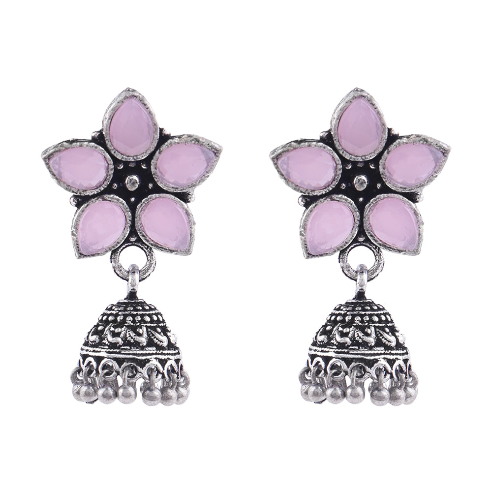 Beauty Bloom ghunghroo jhumki earring (Baby Pink)