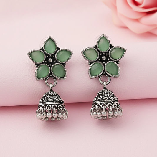 Beauty Bloom ghunghroo jhumki earring (Pista)