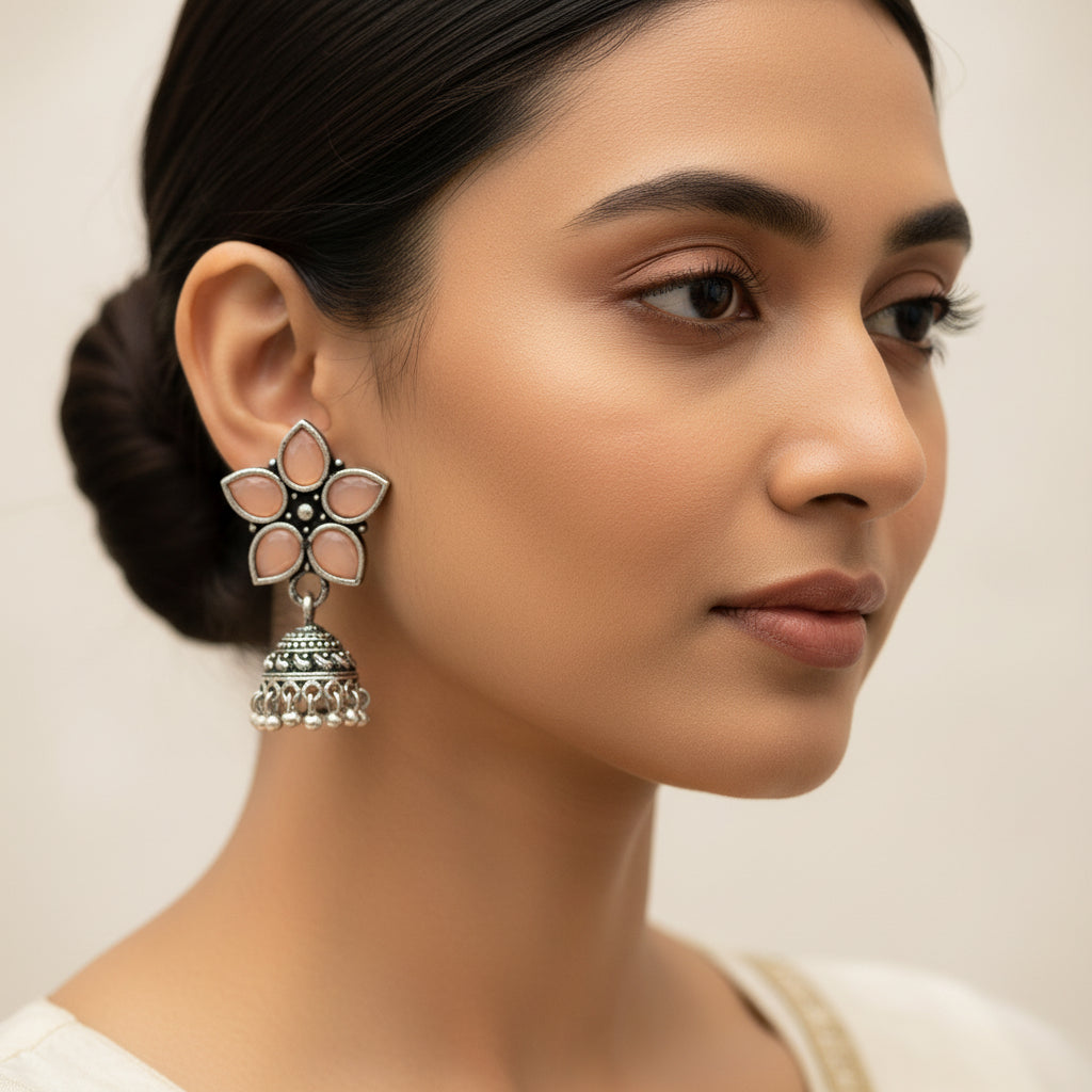 Beauty Bloom ghunghroo jhumki earring (Light Orange)
