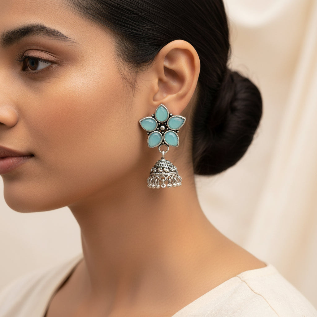 Beauty Bloom ghunghroo jhumki earring (Mint)
