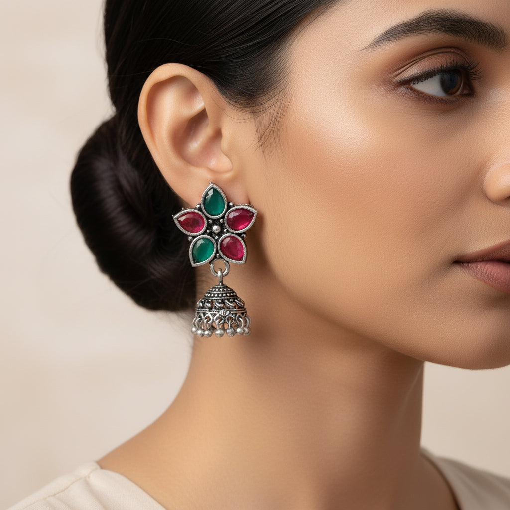 Beauty Bloom ghunghroo jhumki earring (Multicolored)