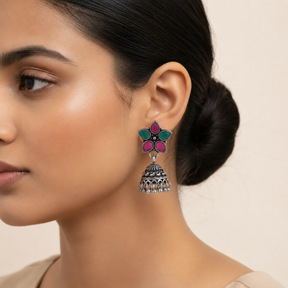 Peacock glow stone studded dangler & Beauty Bloom ghunghroo jhumki Combo set