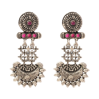 Peacock glow stone studded dangler earrings (White) Enchanted Swing dangler earring (Red) Combo set