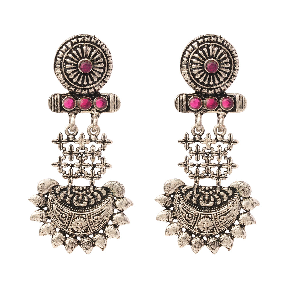 Carved Charm Dangler earrings (White) Enchanted Swing dangler earring (Red) Combo set