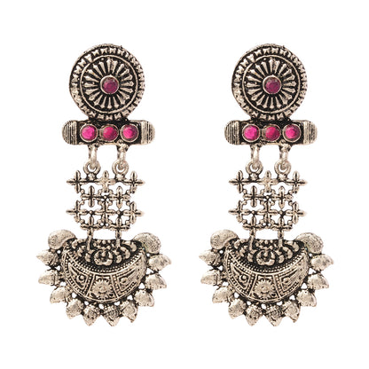 Carved Charm Dangler earrings (White) Enchanted Swing dangler earring (Red) Combo set