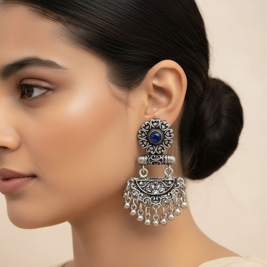semi- circle hanging dangler earring (Blue)